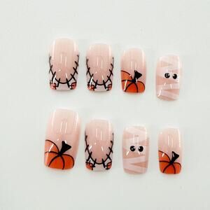 Mummy Pumpkin Press On Nails, Fall Autumn 24 Pieces ,Pumpkin Press on Nails